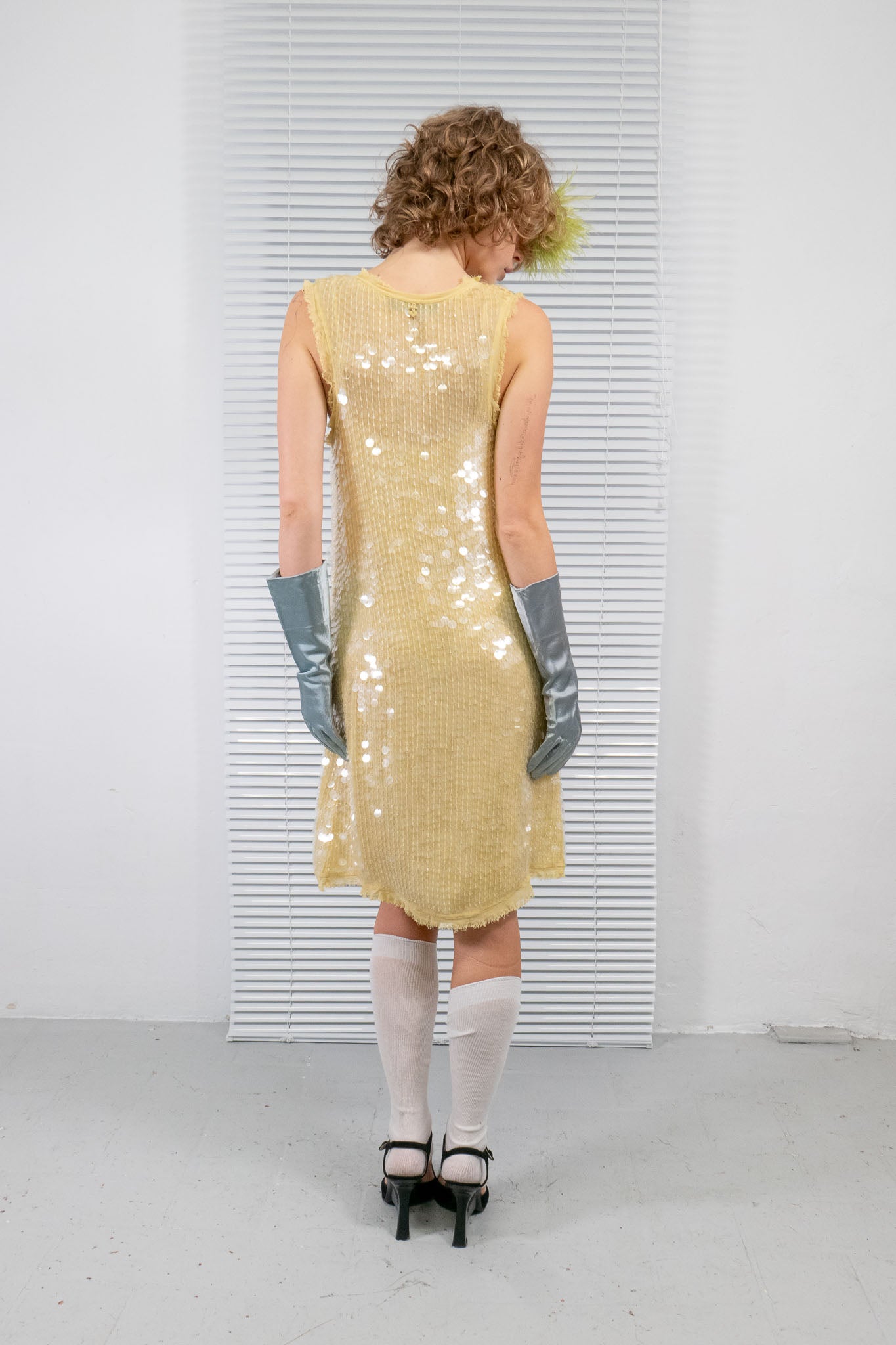 SEQUINED VISCOSE SEE-THROUGH DRESS