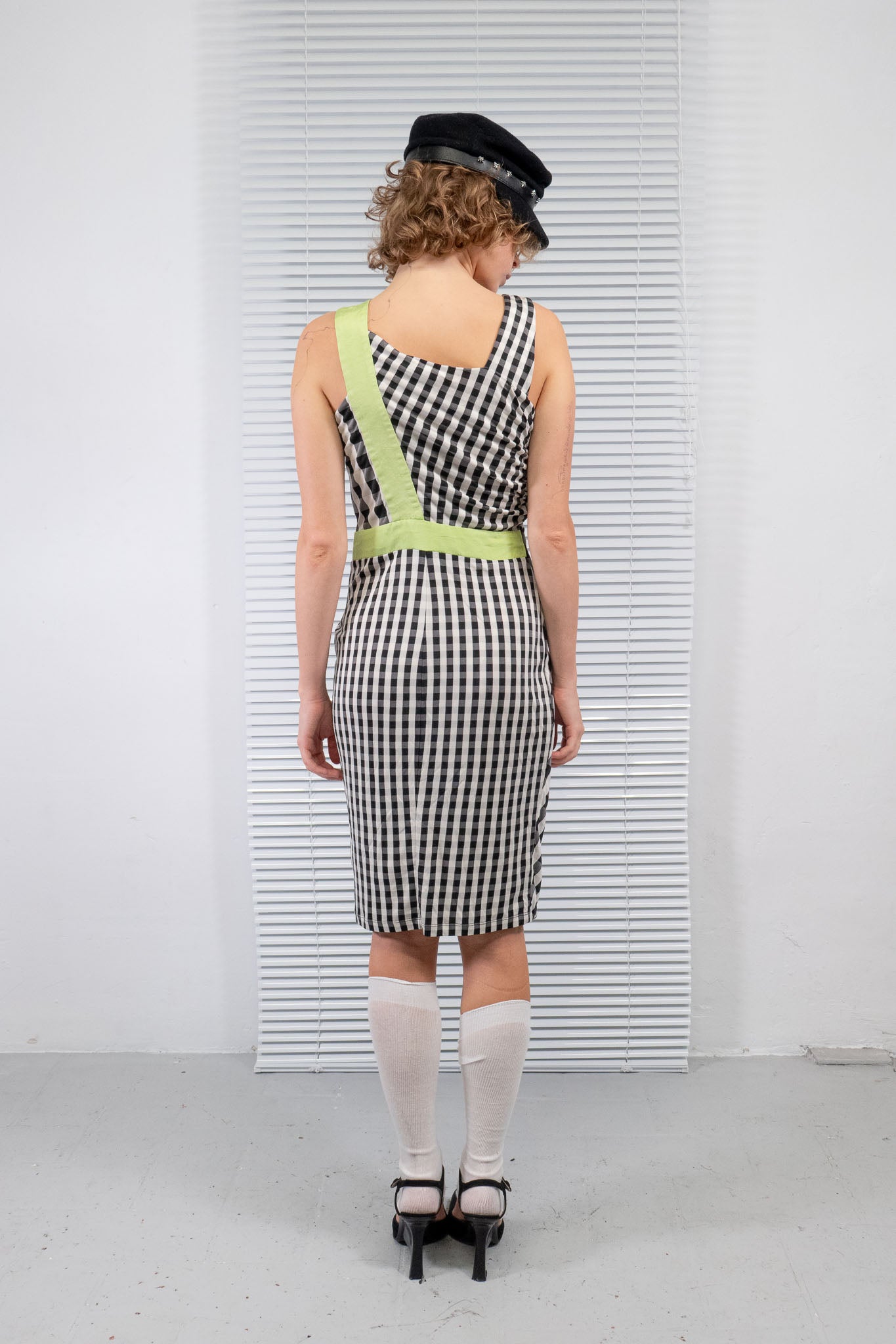 ARMANI GINGHAM LIME DRAPED DRESS