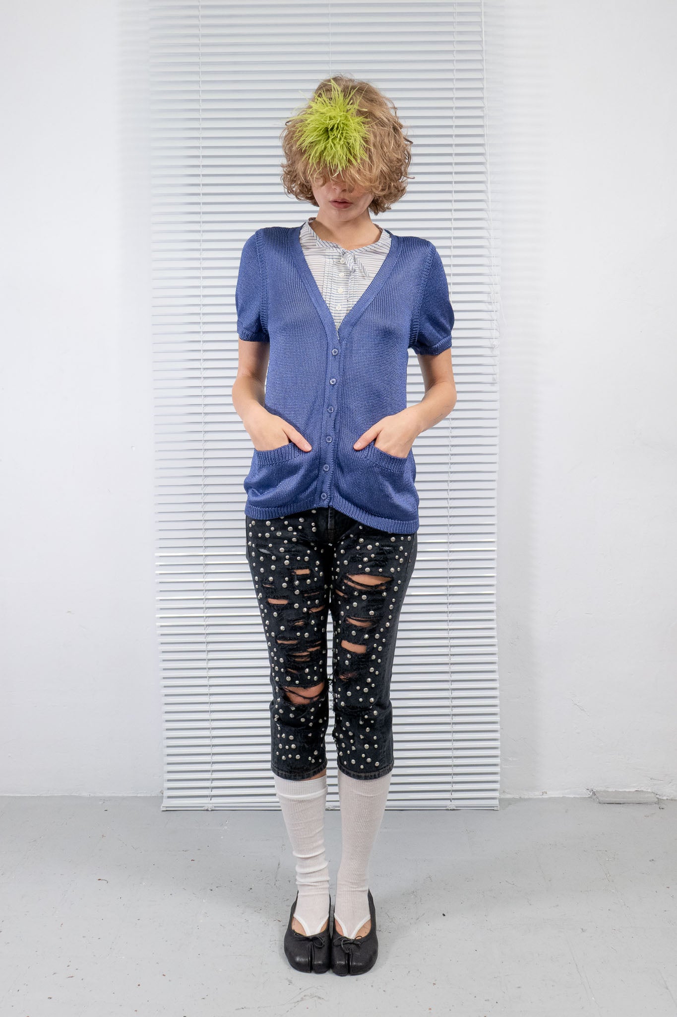 MOSCHINO SILK PATCH POCKETS KNIT TOP