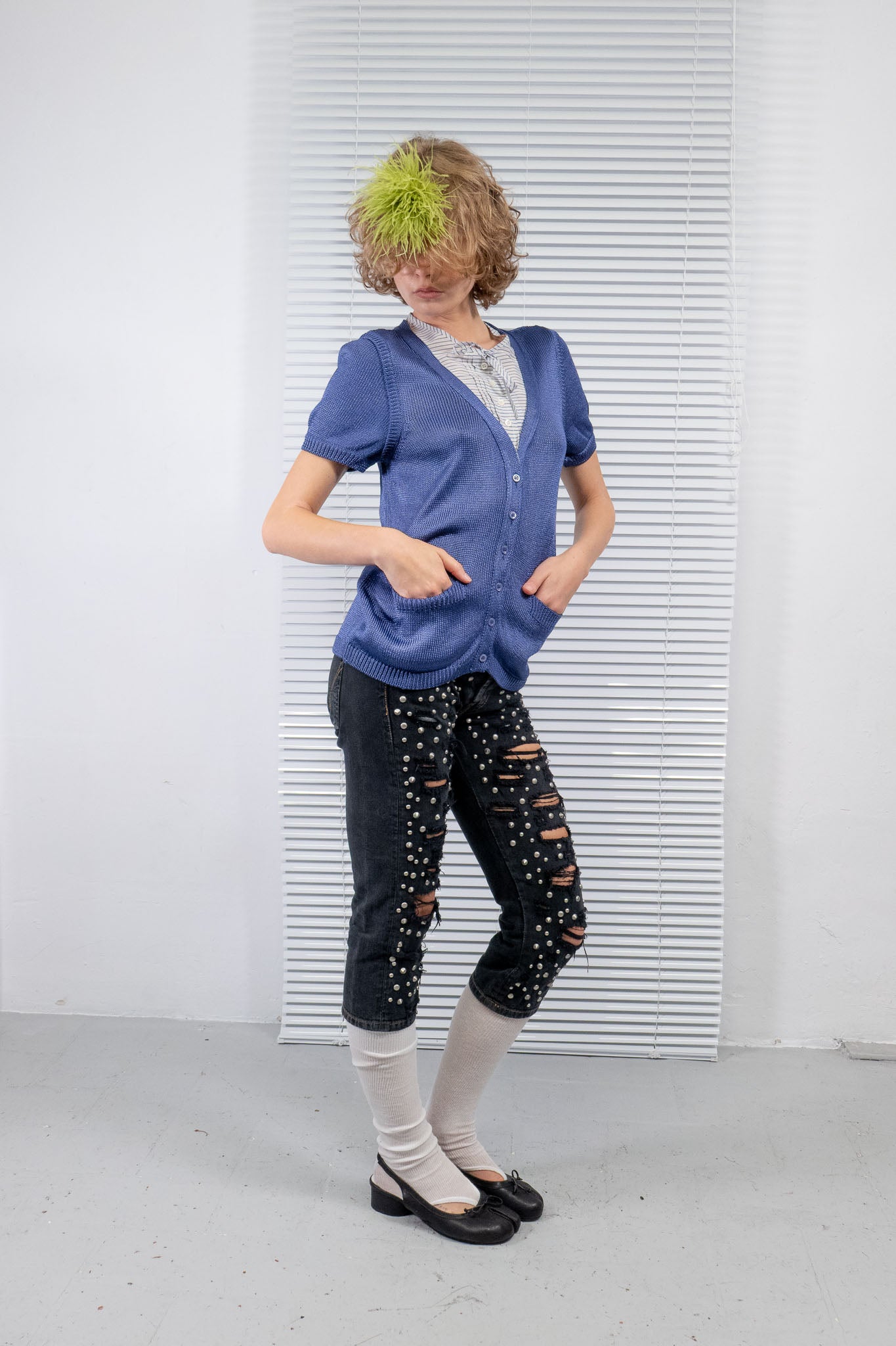 MOSCHINO SILK PATCH POCKETS KNIT TOP