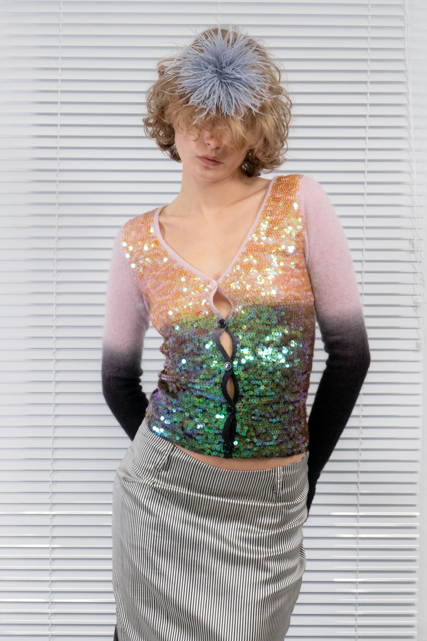 SEQUINED GRADIENT MOHAIR CARDIGAN