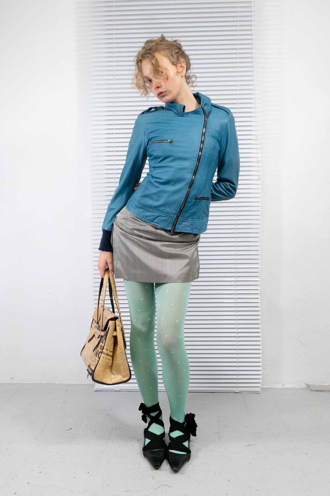 GORGIO BRATO BLUE LEATHER CROPPED JACKET
