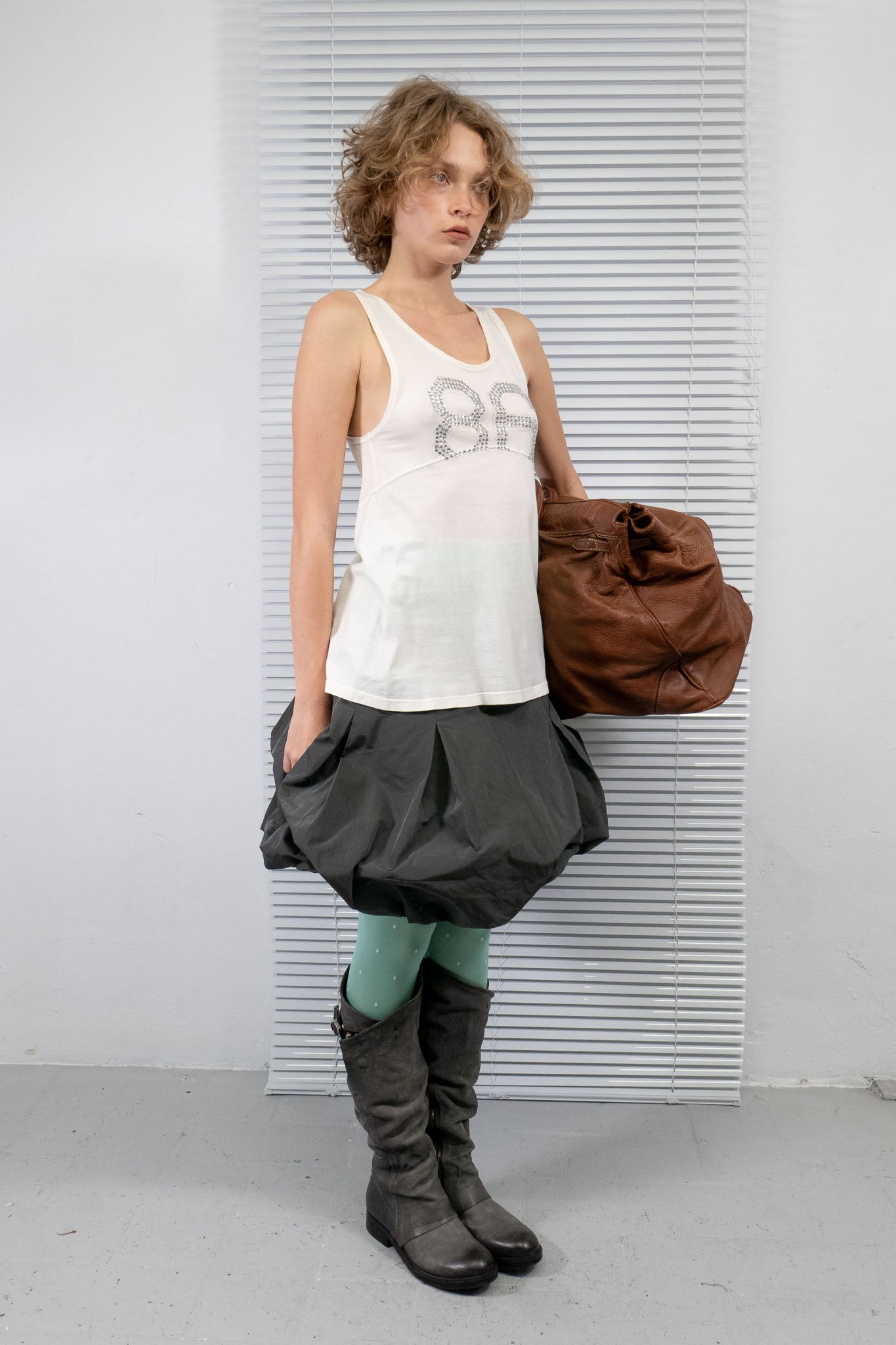 BUBBLED GREY SHEEN SKIRT