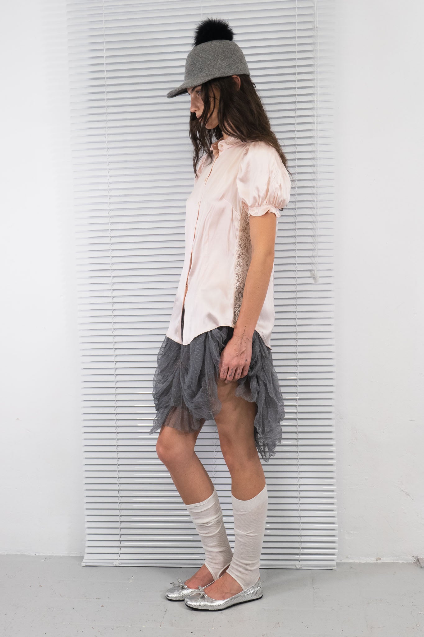 GREY MULTI LAYERED MESH TULLE SKIRT