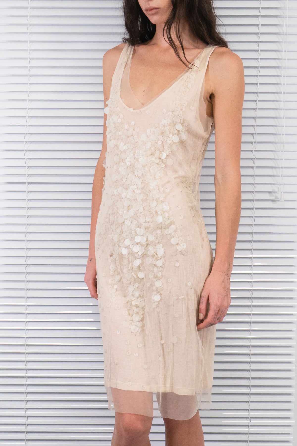 SEQUINED NUDE TULLE LAYERED DRESS