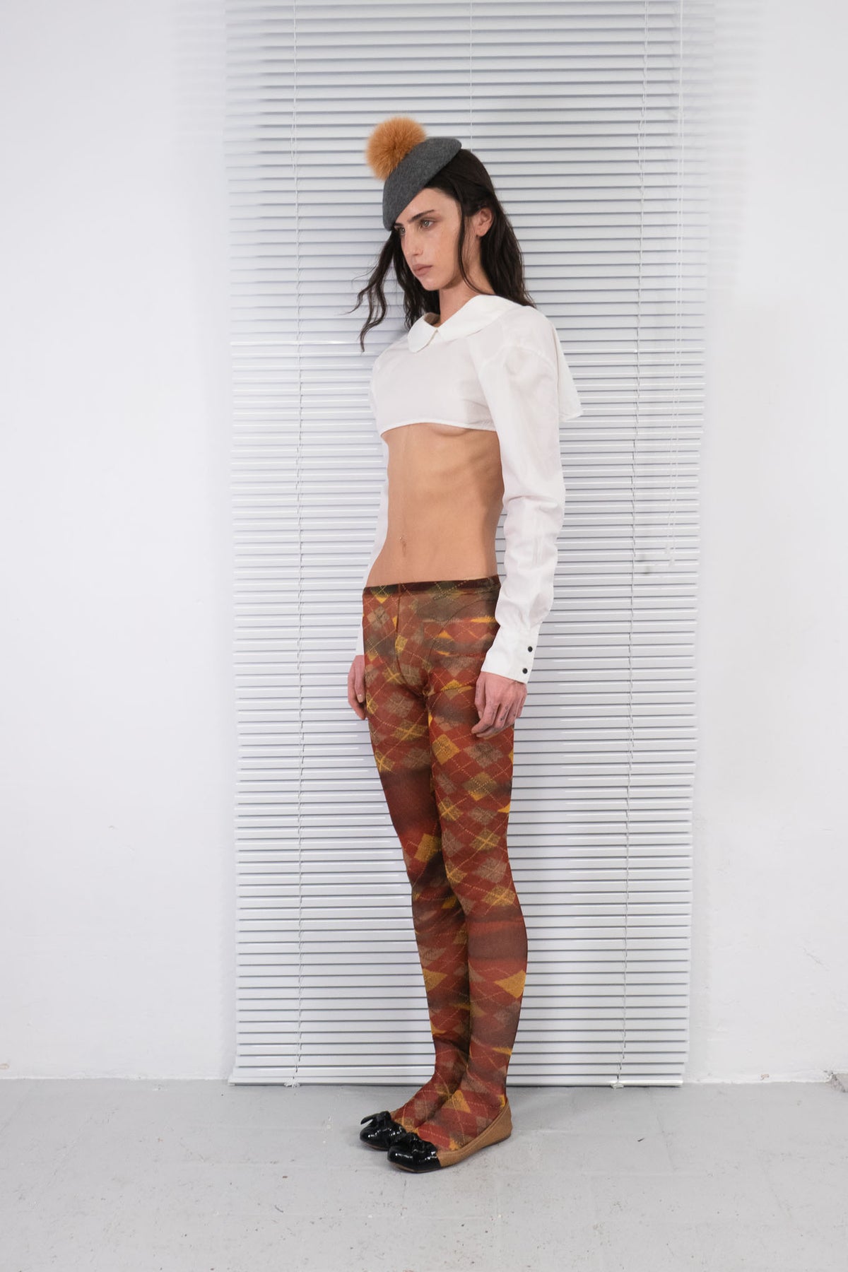 JEAN PAUL GAULTIER BURGUNDY ARGYLE PRINT SHEER TIGHTS