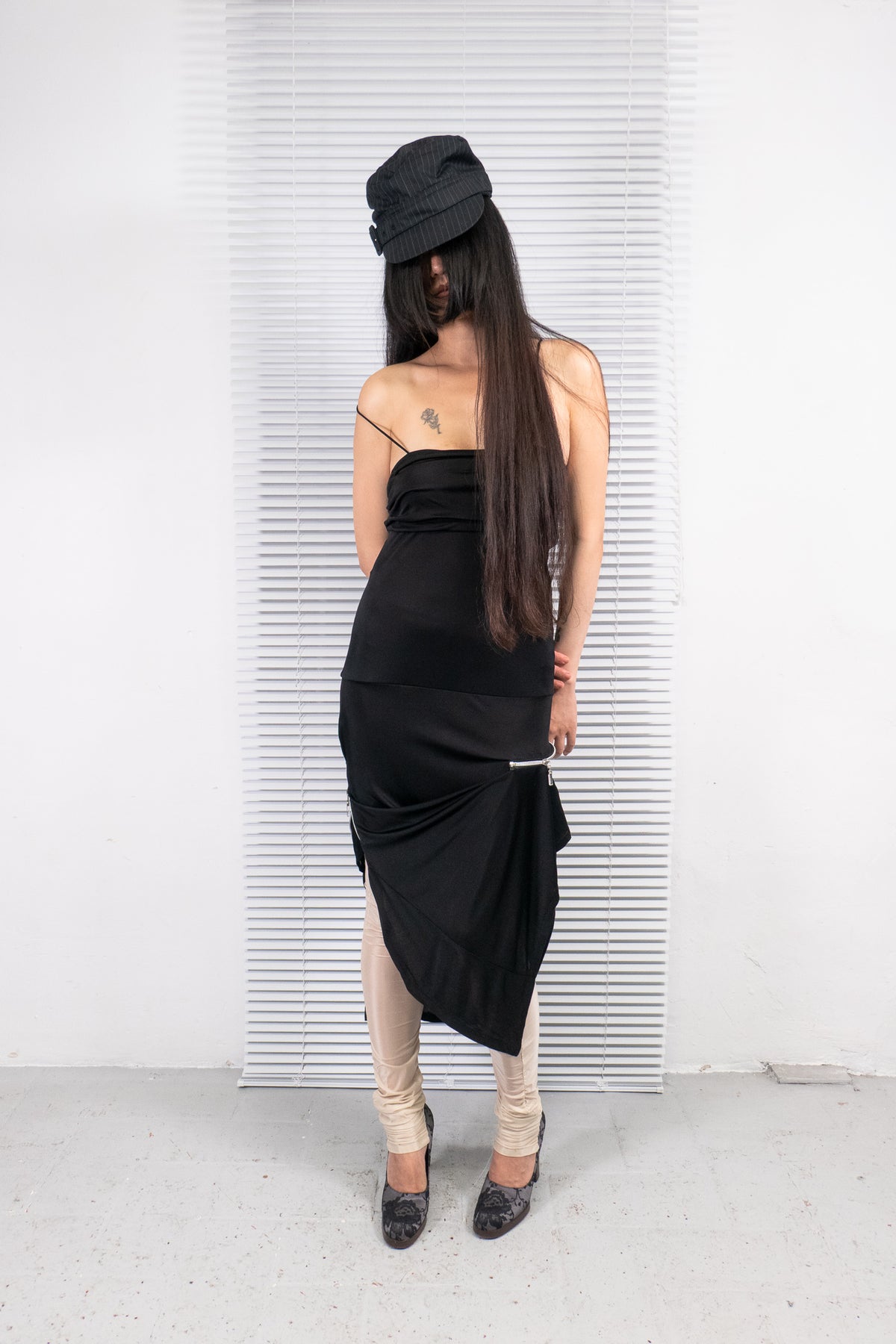 PINKO ASYMMETRIC ZIPPED DRAPED DRESS