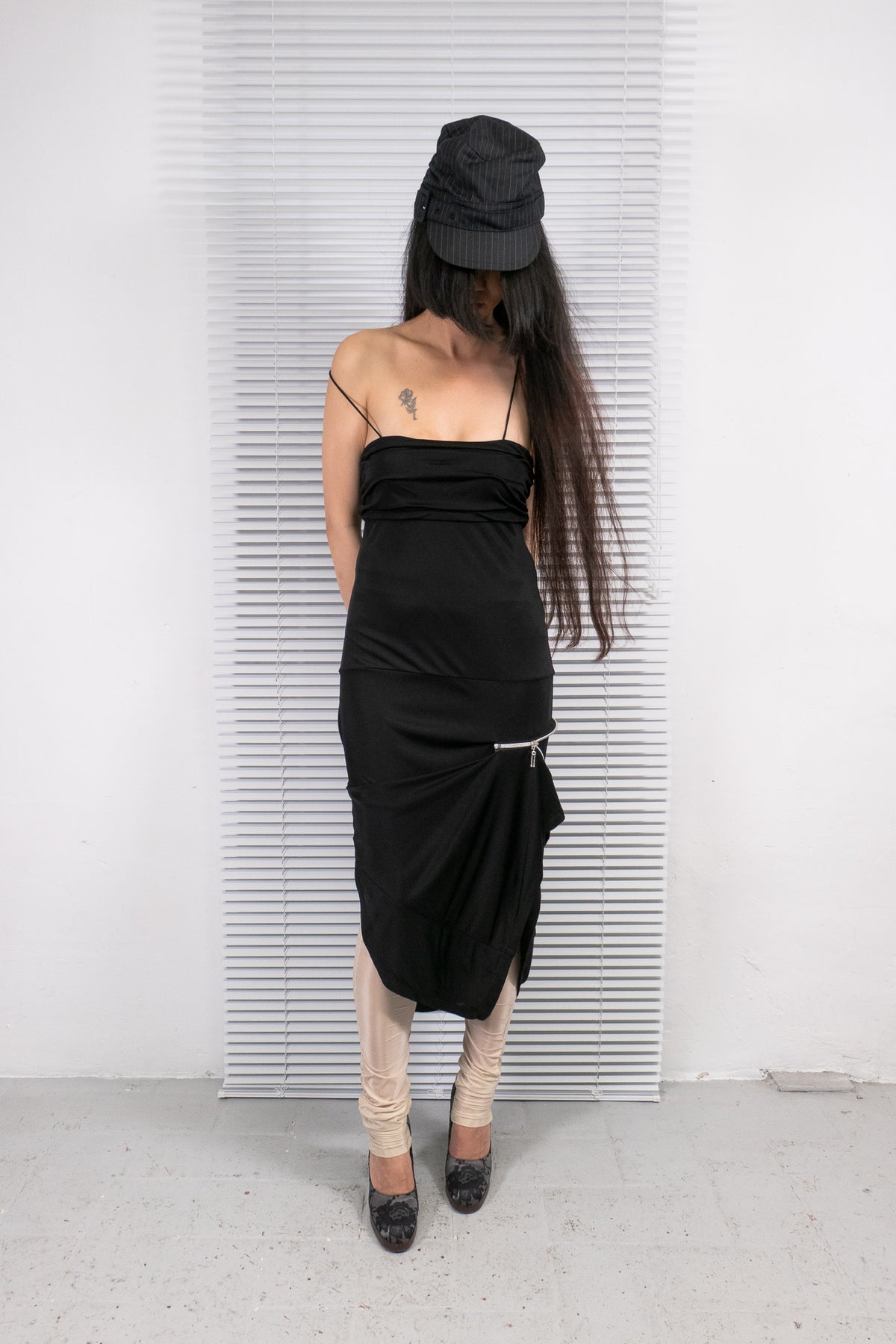 PINKO ASYMMETRIC ZIPPED DRAPED DRESS