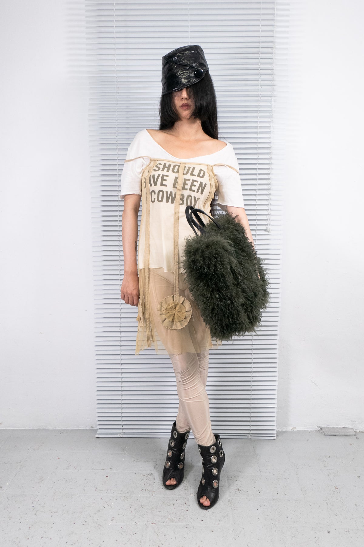 DARK GREEN FUR TOTE BAG