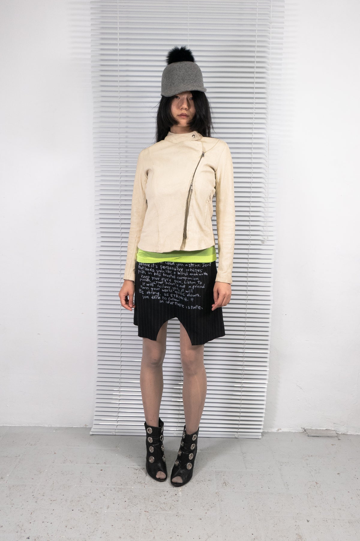 RICHMOND PINSTRIPE TEXT PRINT SKIRT