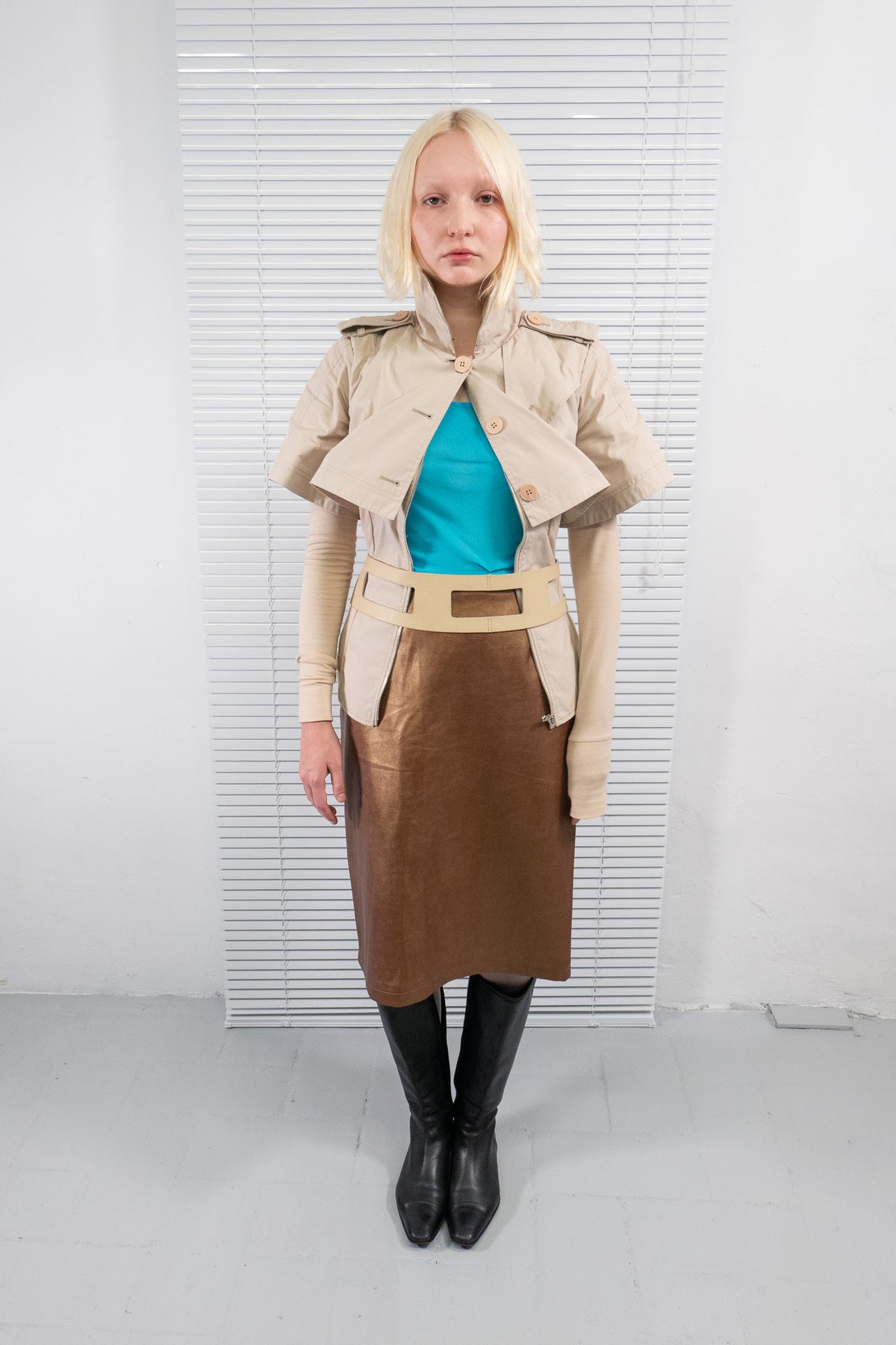 BEIGE ZIP DETAIL LAYERED JACKET