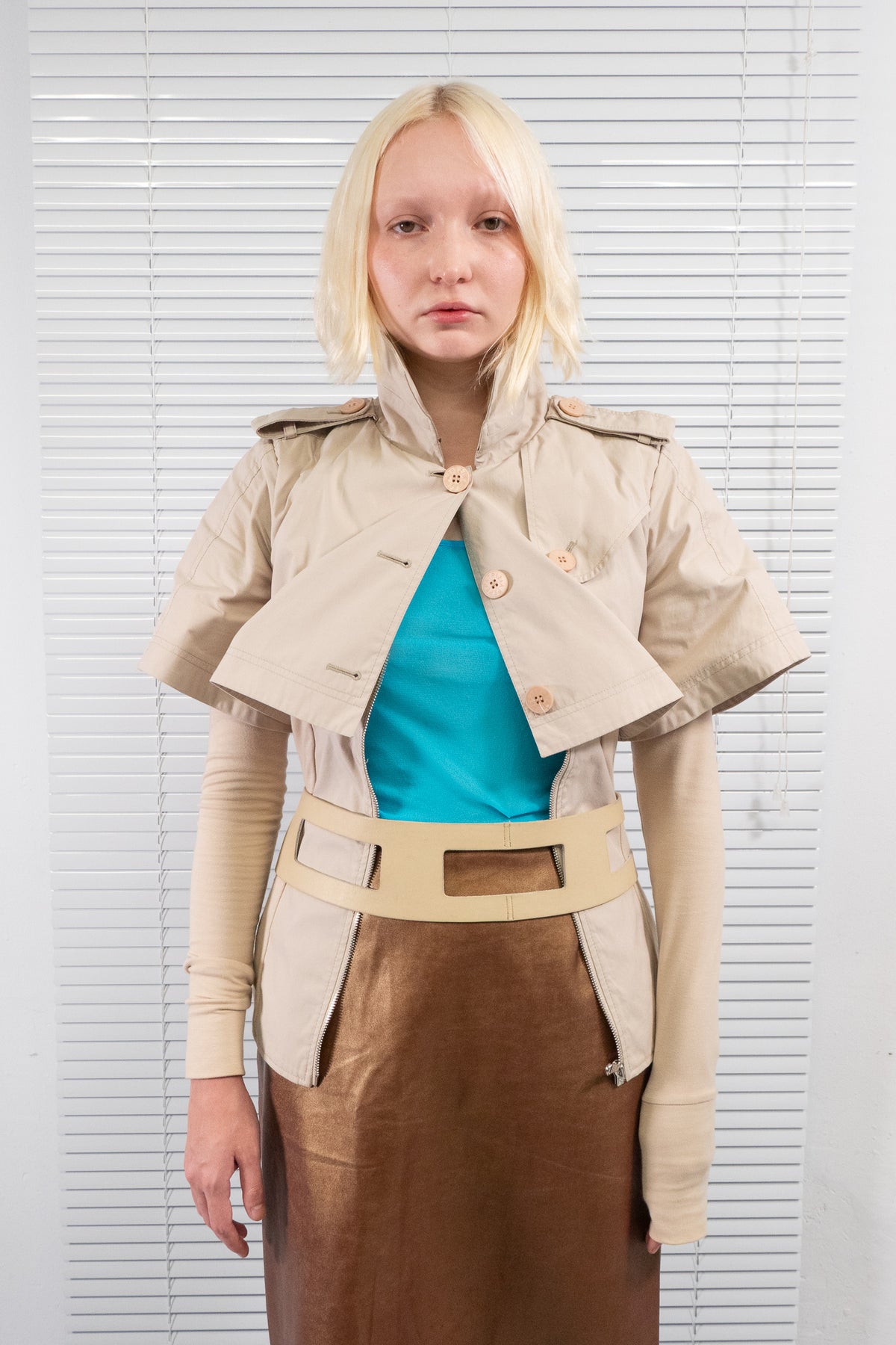 BEIGE ZIP DETAIL LAYERED JACKET