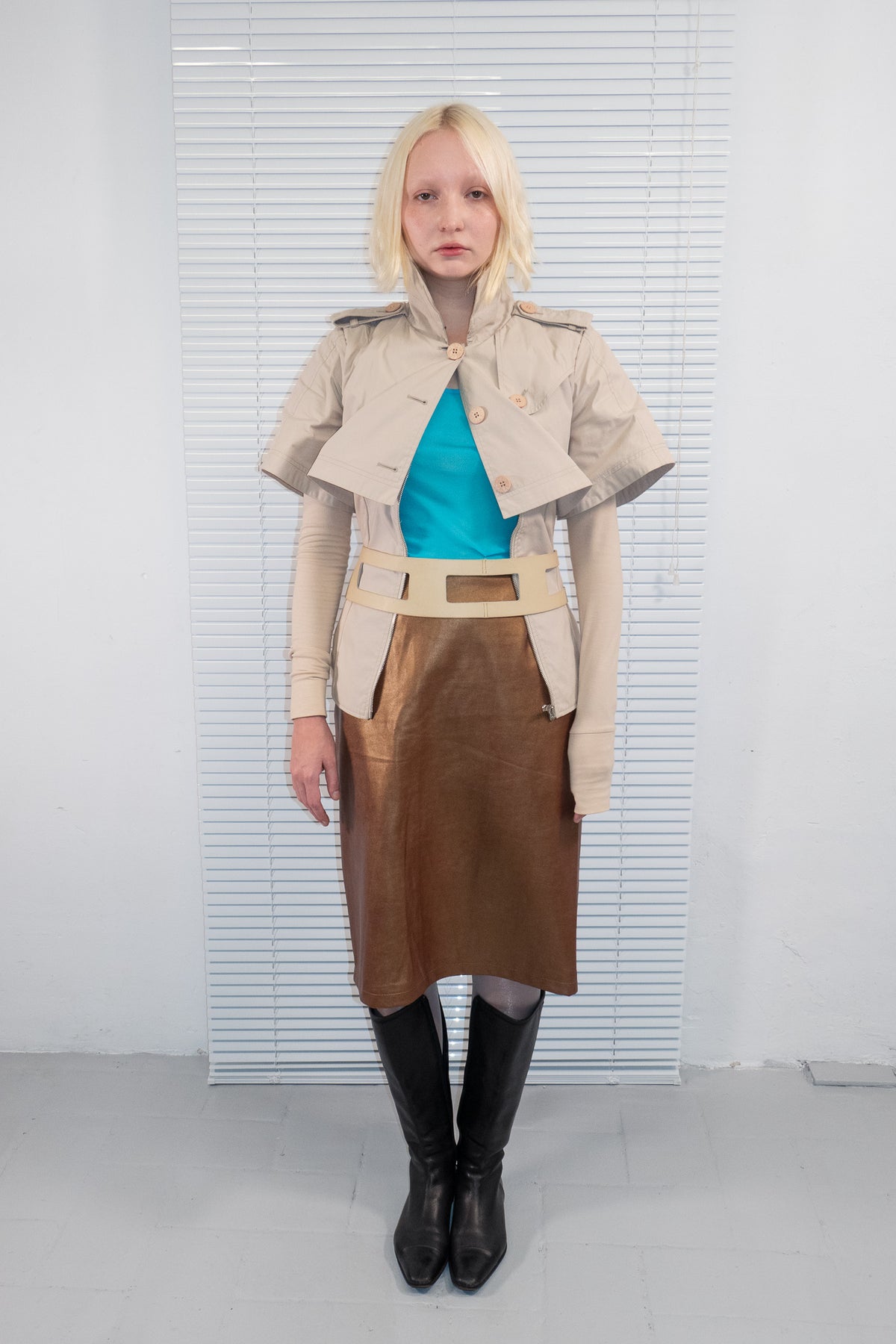 BEIGE ZIP DETAIL LAYERED JACKET