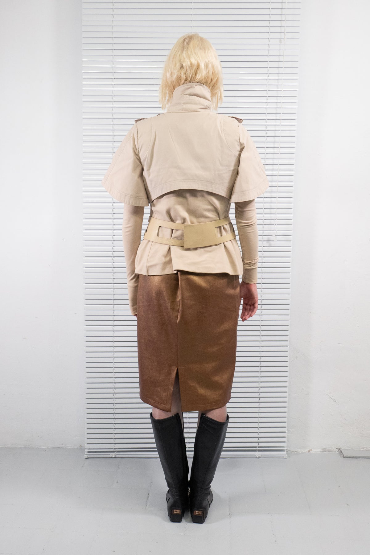BEIGE ZIP DETAIL LAYERED JACKET