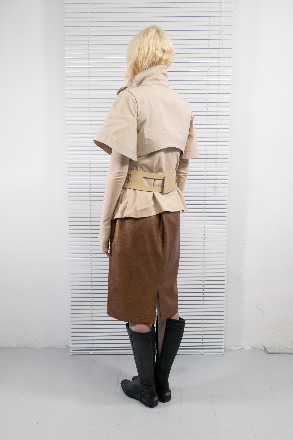BEIGE ZIP DETAIL LAYERED JACKET