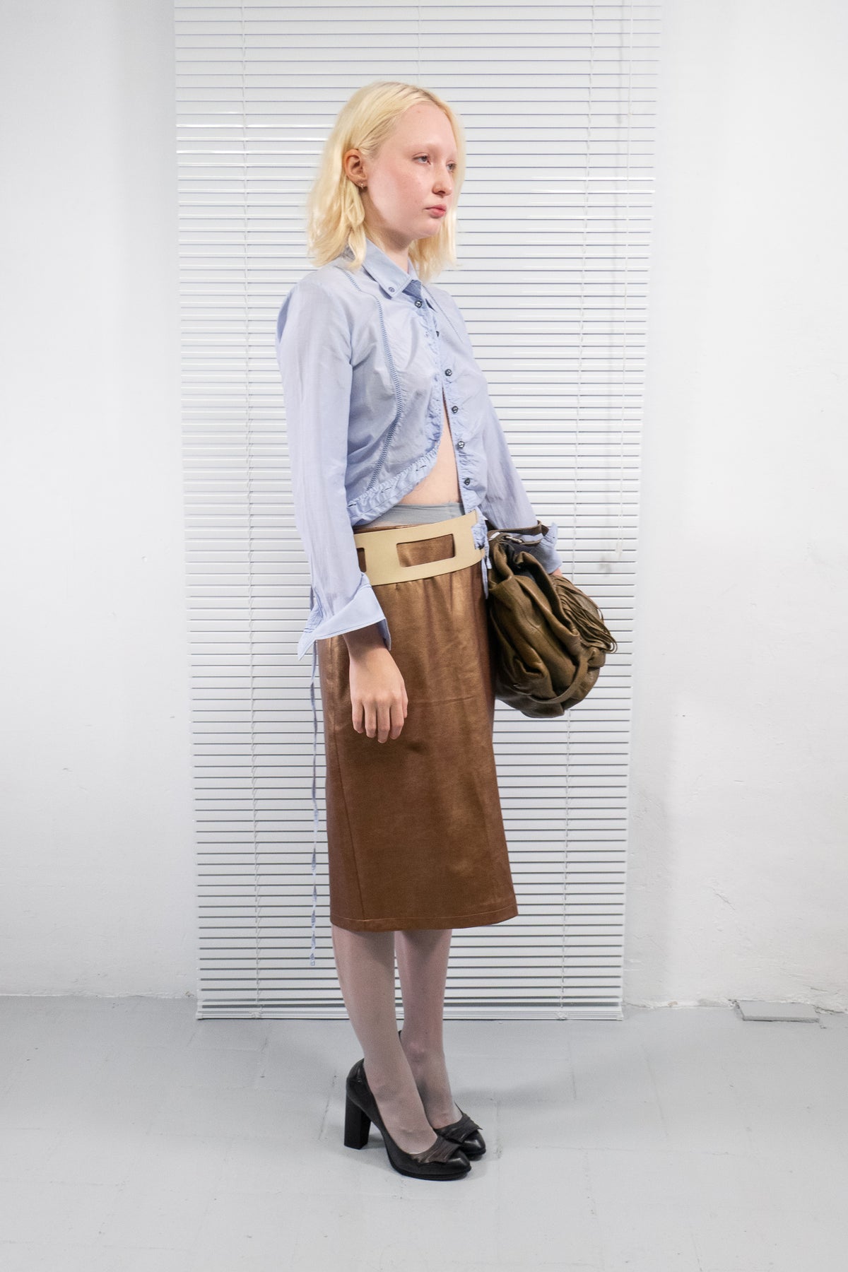 MARITHÉ + FRANÇOIS GIRBAUD SHEER BLUE RUCHED SHIRT