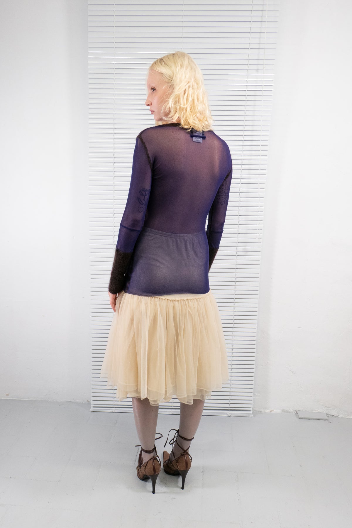 JEAN PAUL GAULTIER SHEER PURPLE LONG SLEEVE TOP