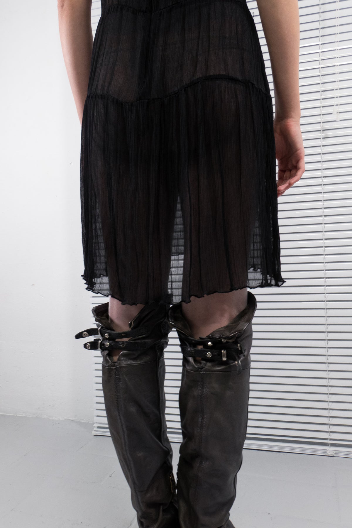 TWO-TONED SILK SHEER MIDI DRESS