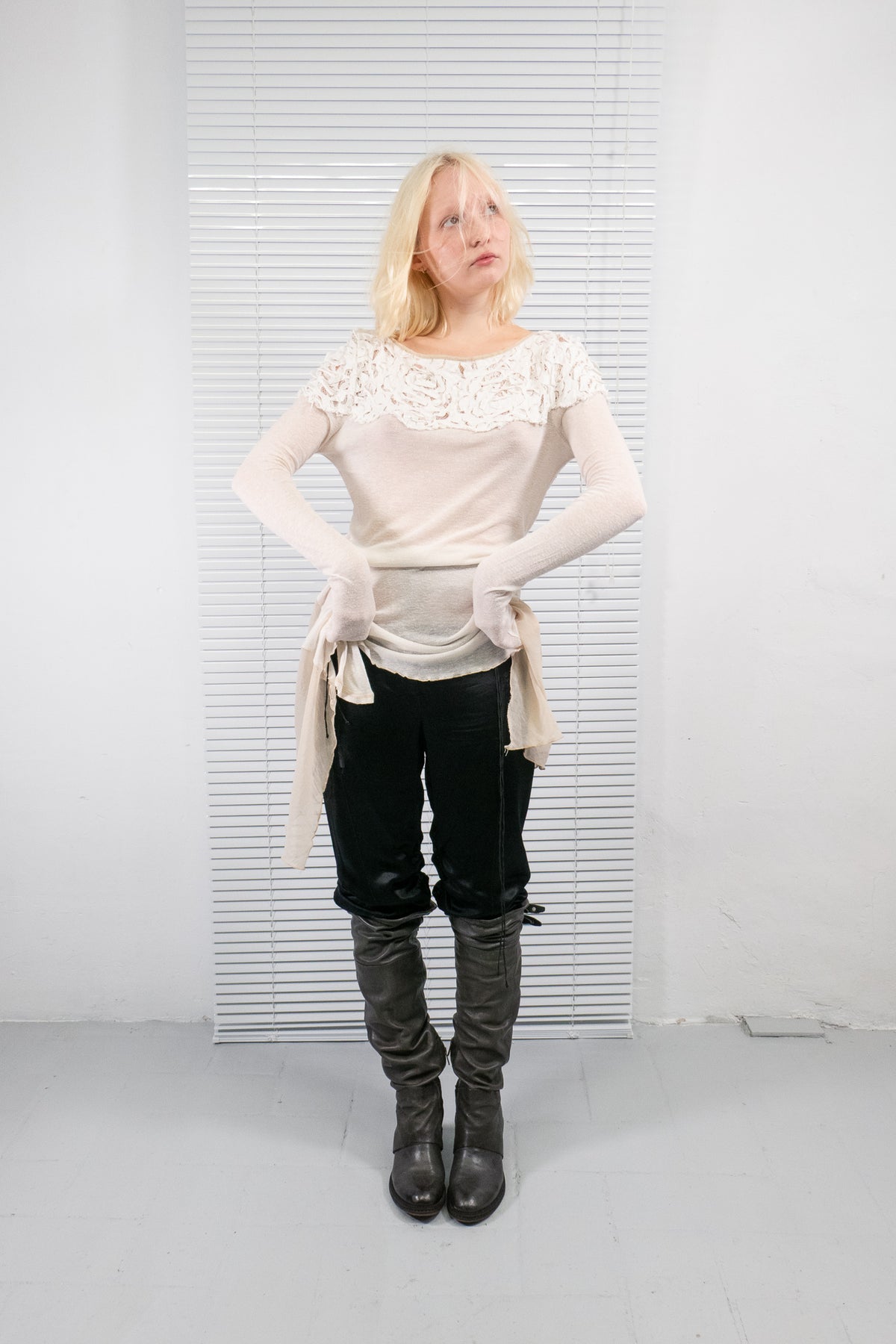 ASYMMETRIC LACE DETAIL LONG TOP