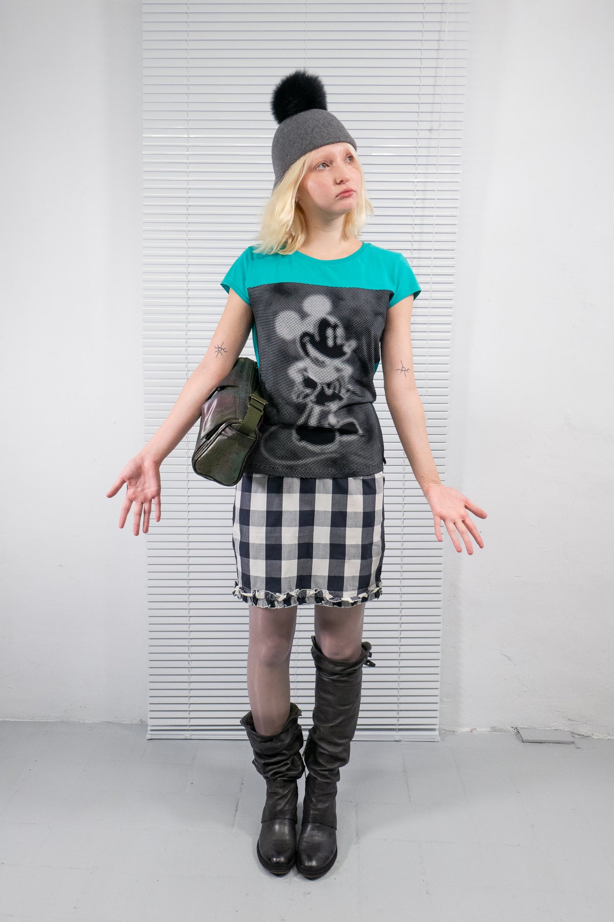 CHECKERED RUFFLE MIDI SKIRT