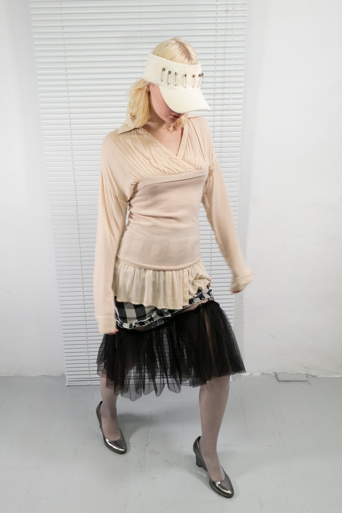 CREAM WOOL DOUBLE-LAYERED TOP