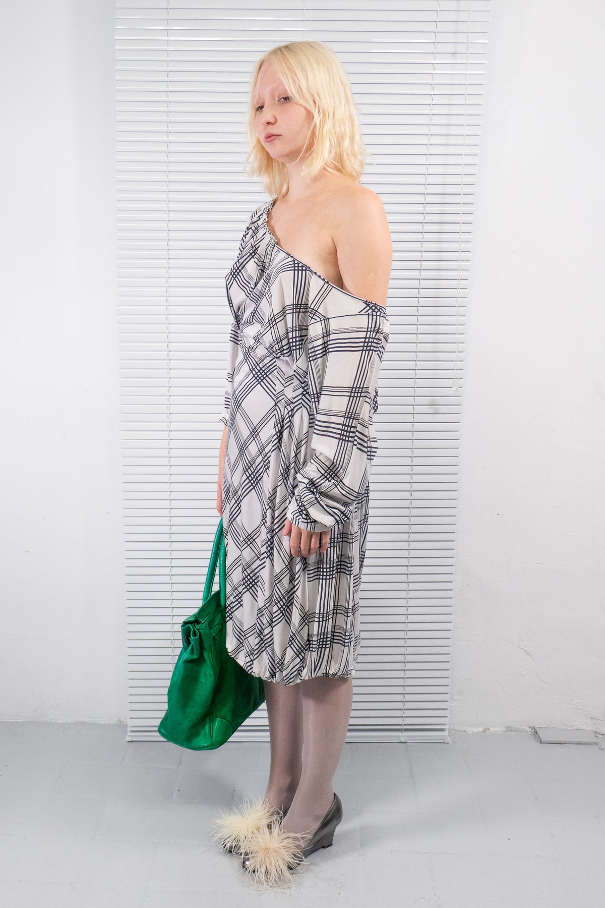 SPORTMAX ASYMMETRIC CHECKERED DRESS