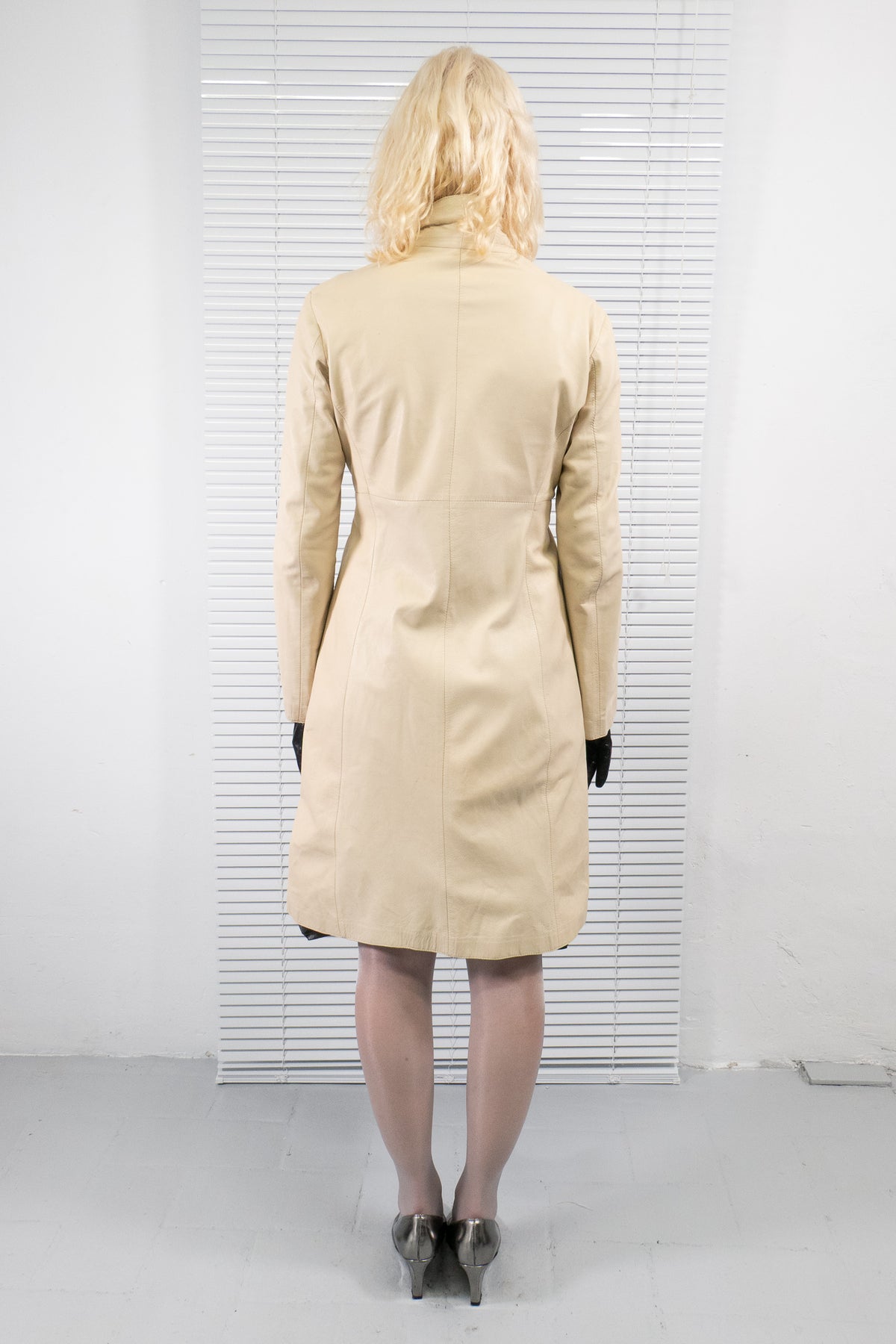 PINKO CREAM LEATHER BELTED COAT