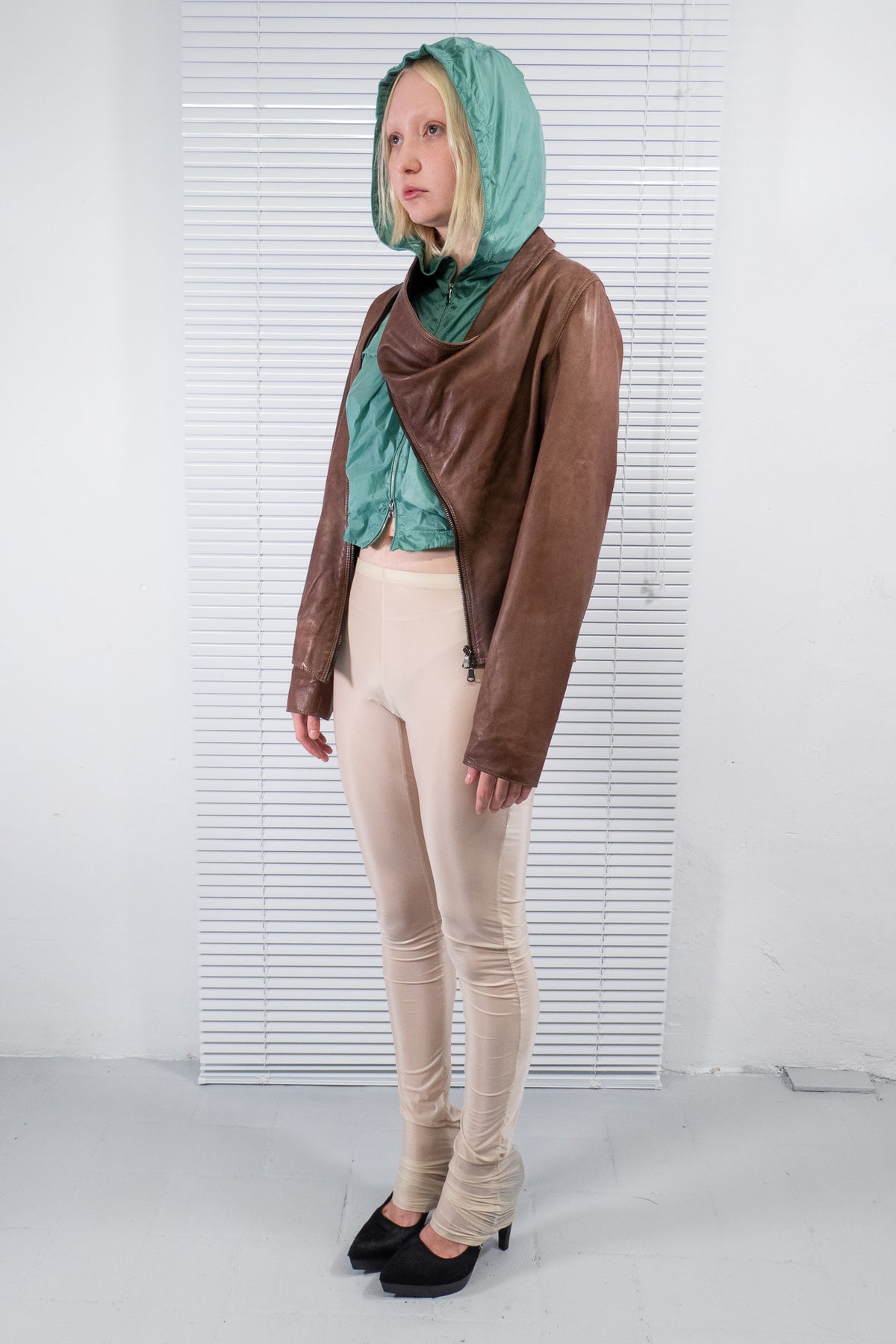 BROWN ASYMMETRIC ZIP LEATHER JACKET