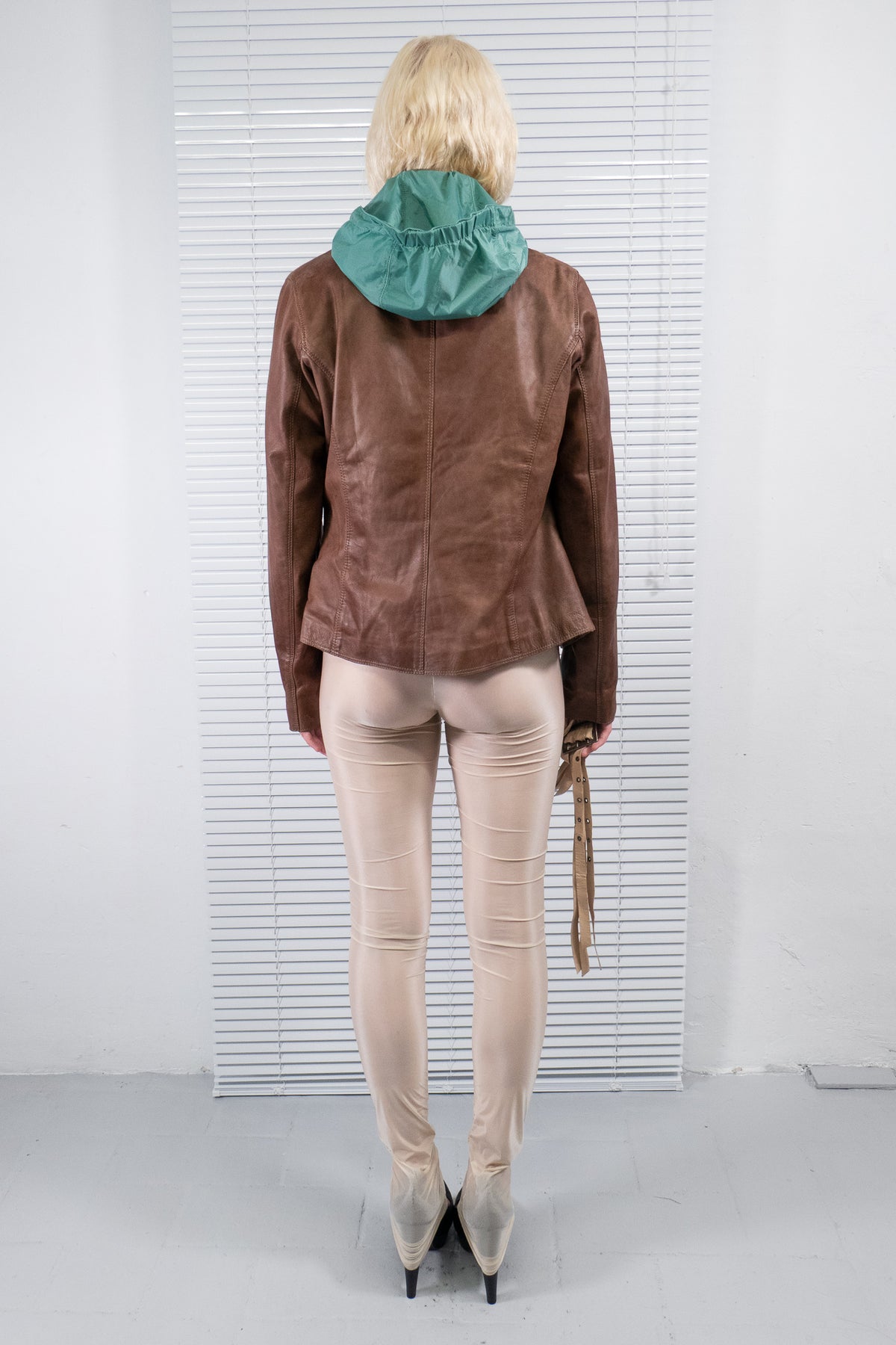 BROWN ASYMMETRIC ZIP LEATHER JACKET