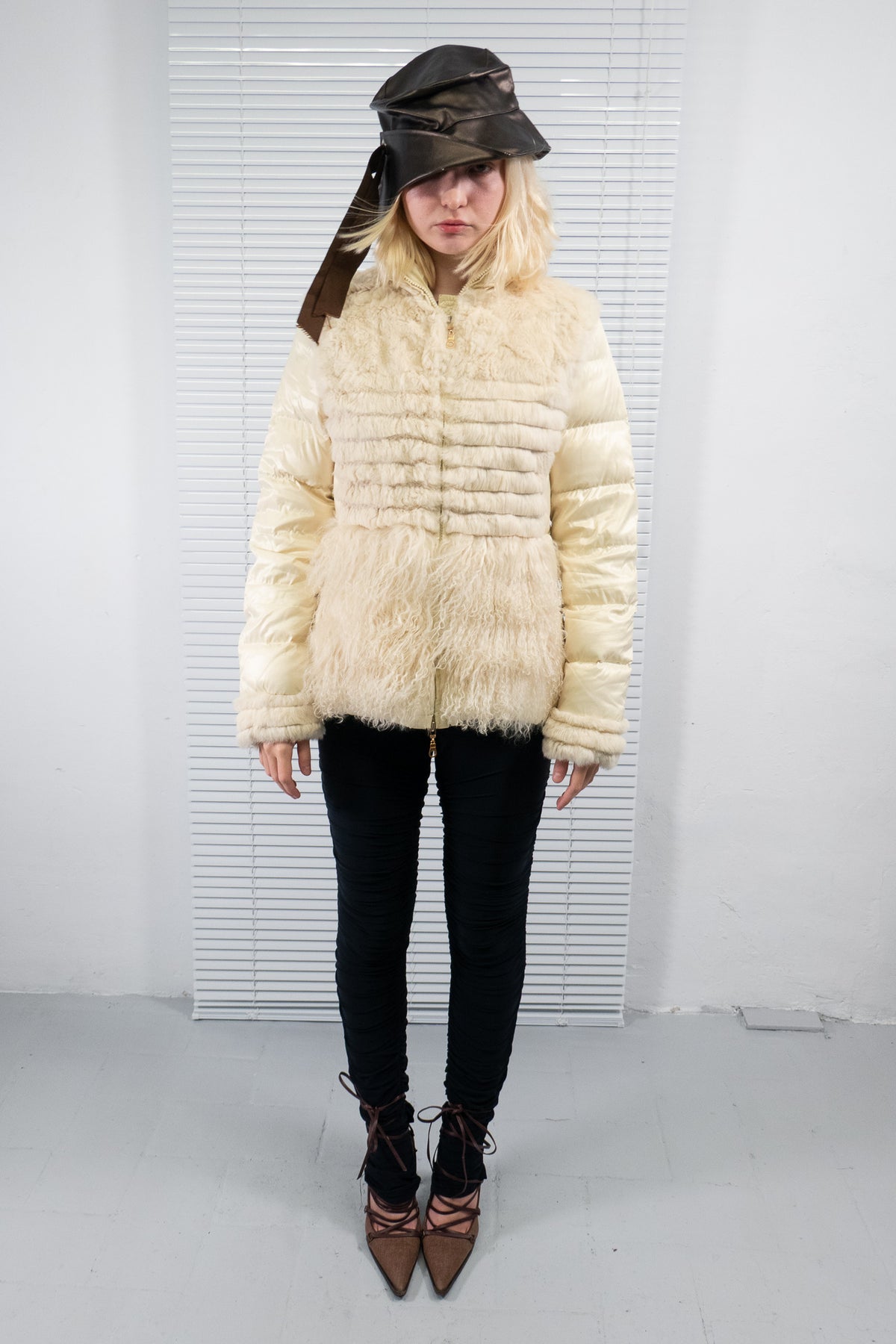 IVORY FUR TRIMMED DOWN PUFFER JACKET