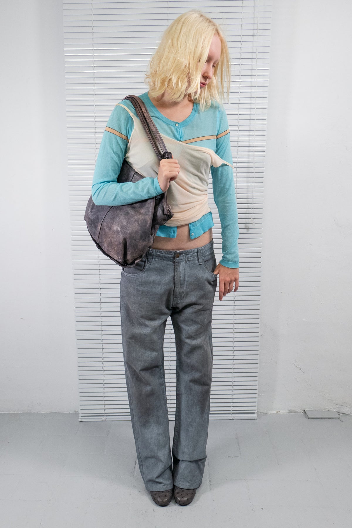 DUSTY MAUVE LEATHER SLOUCHY TOTE BAG