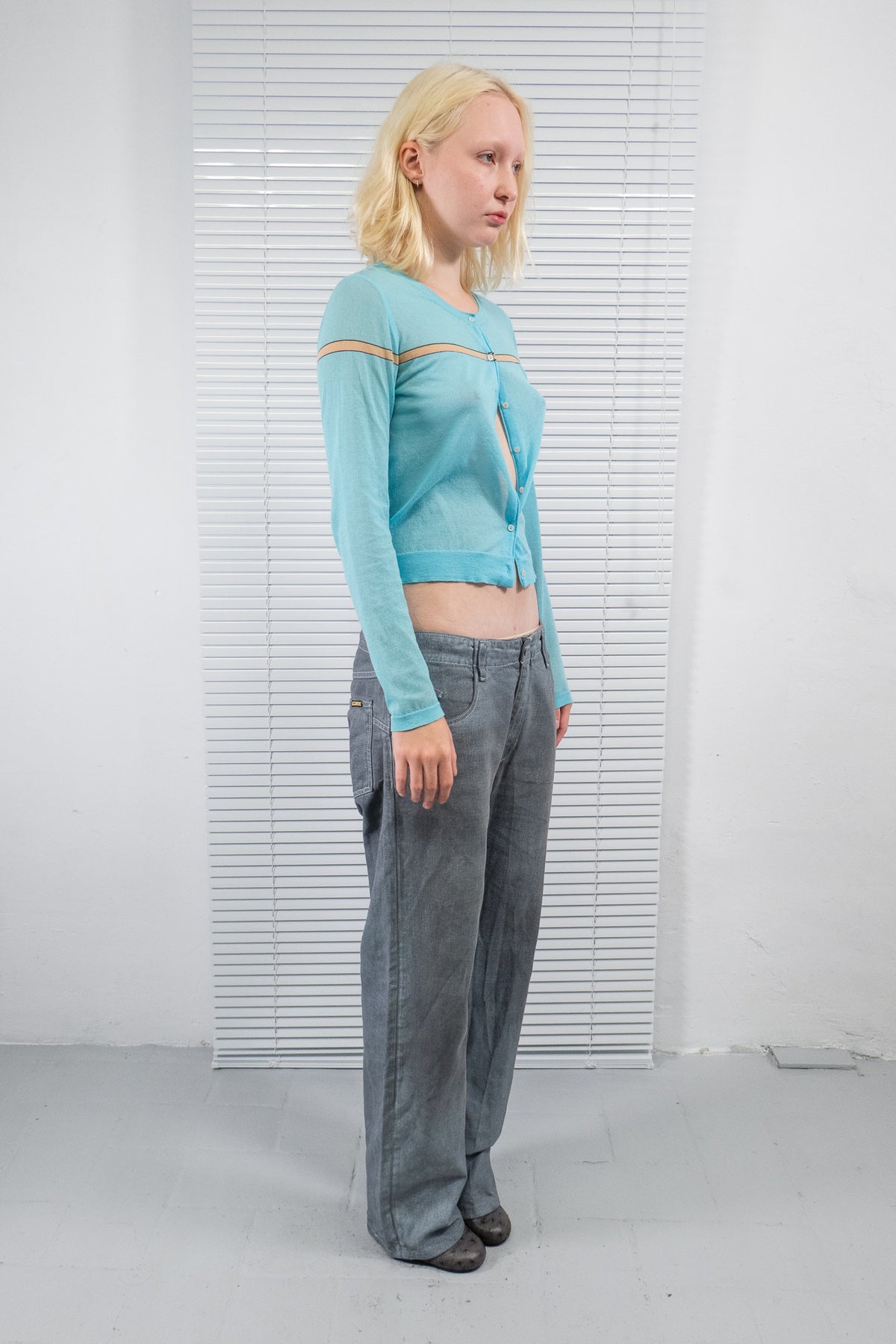 TURQUOISE STRIPED KNIT TOP