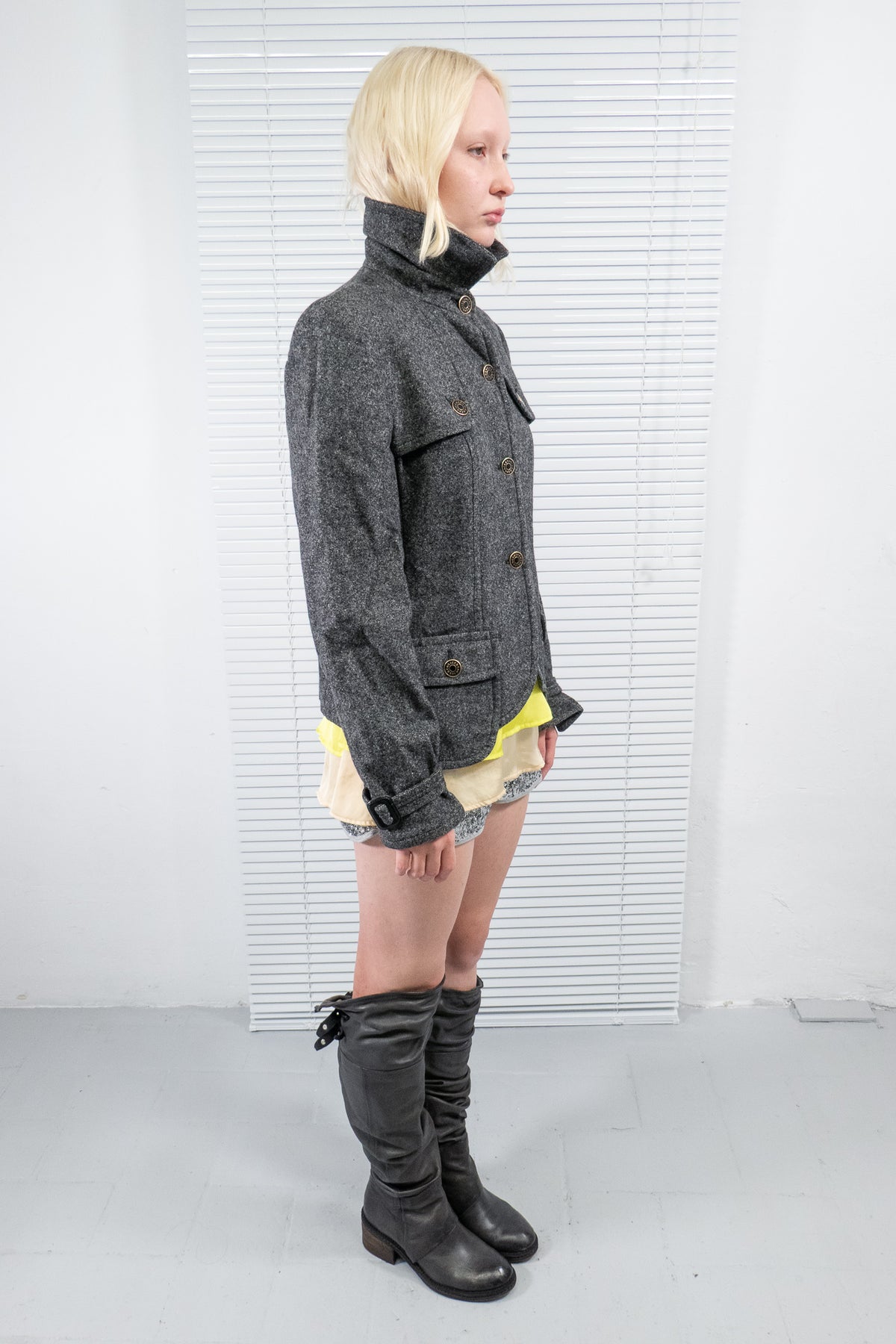 ICEBERG GREY WOOL POCKET COAT