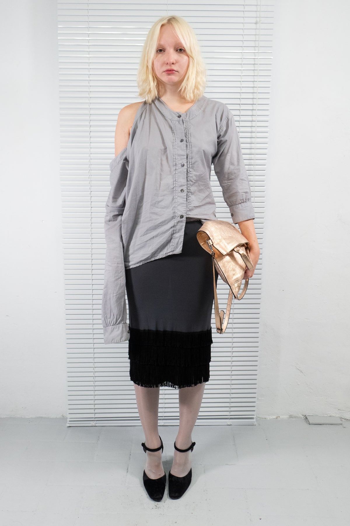 MOSCHINO GREY FRINGED SKIRT