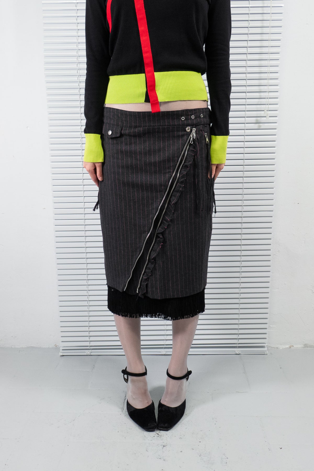 ICEBERG PINSTRIPE ZIP DETAIL SKIRT