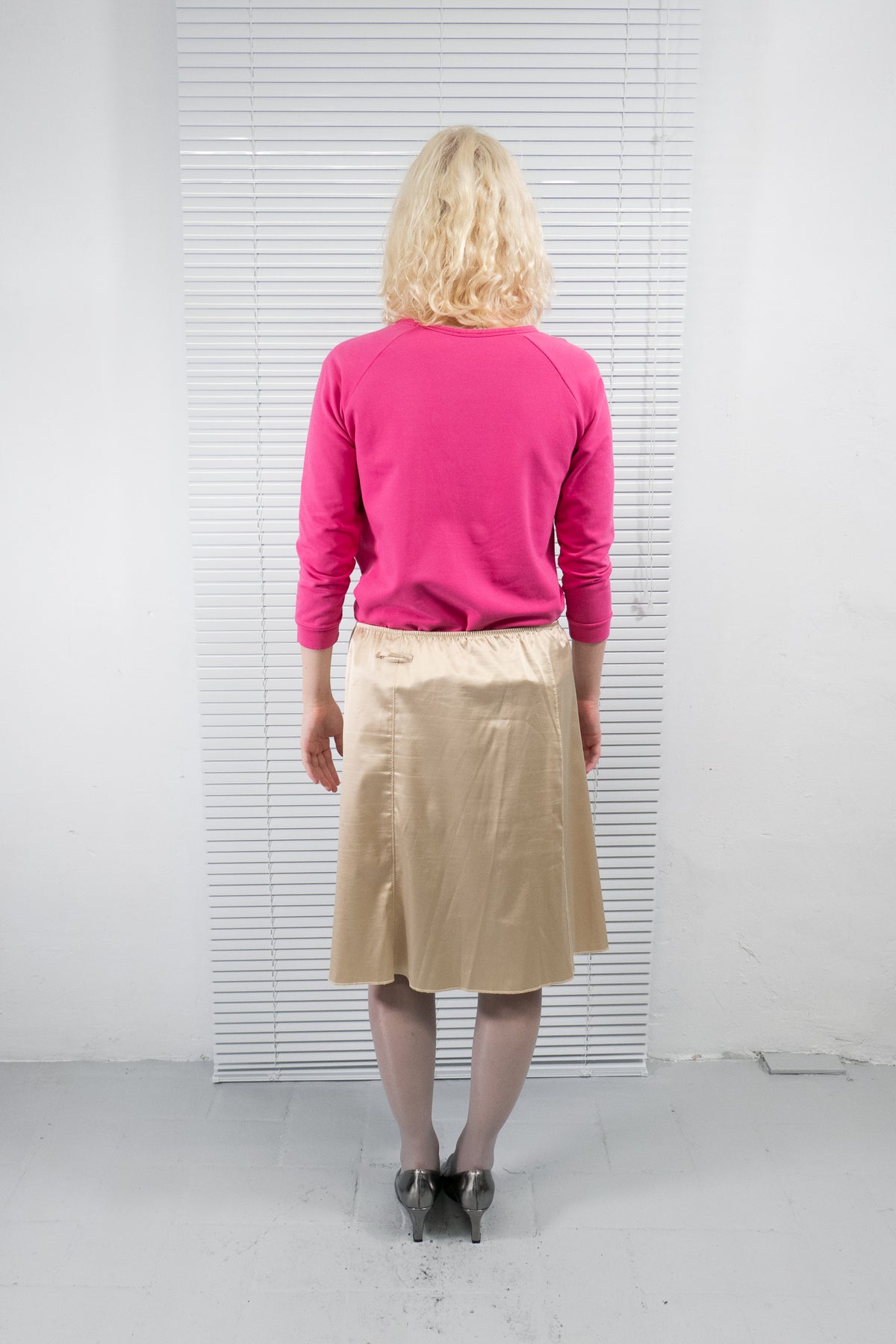 JEAN PAUL GAULTIER CHAMPAGNE SATIN MIDI SKIRT