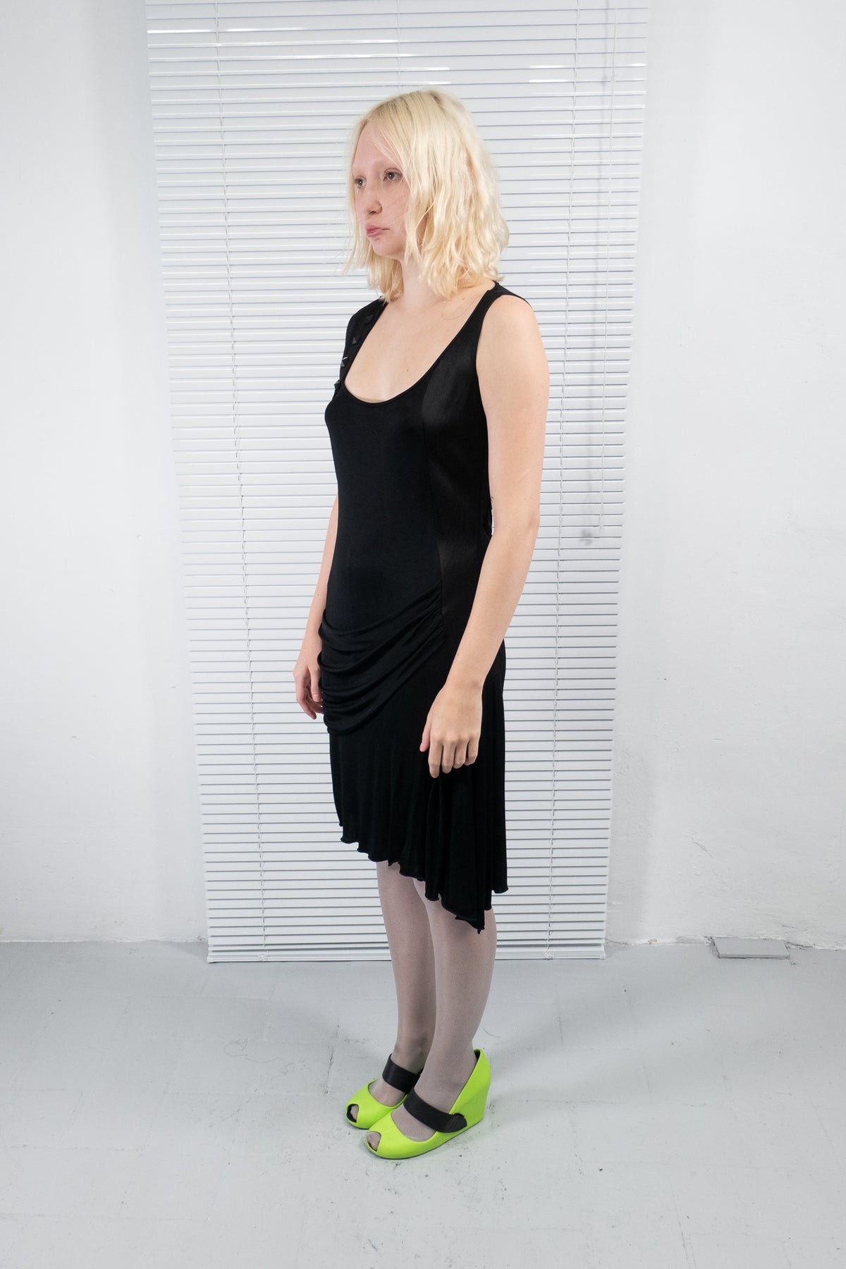 STUDDED ASYMMETRIC DRAPED DRESS