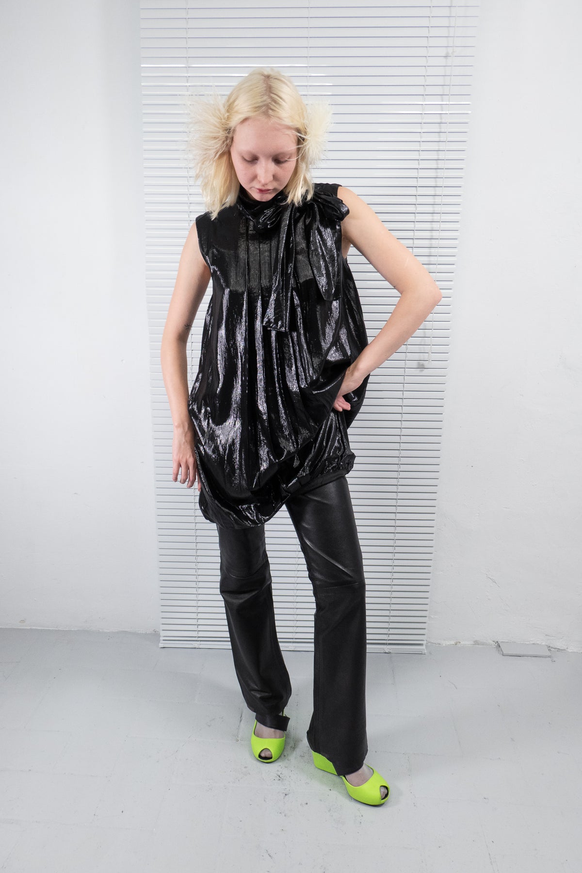 ICEBERG BOW METALLIC DRAPED MINI DRESS
