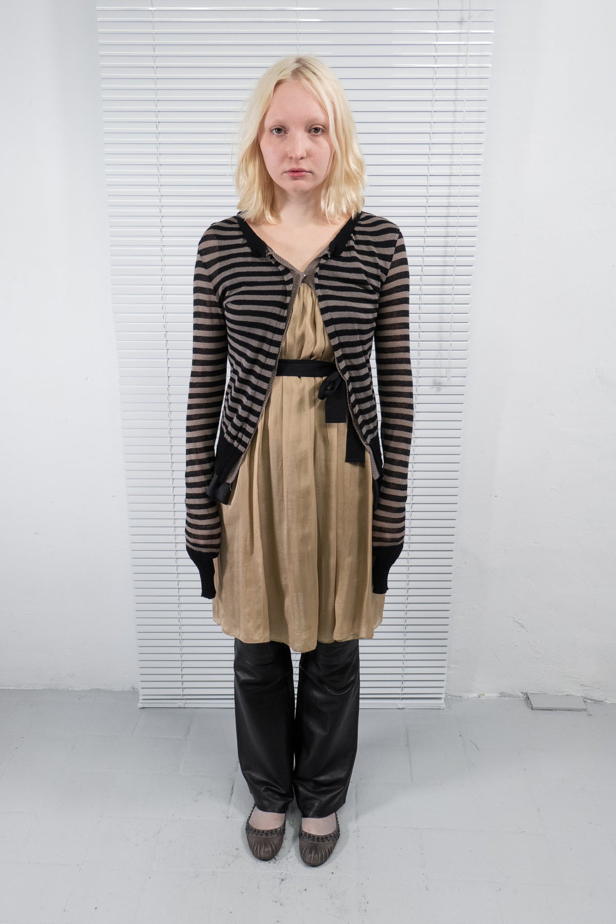 STRIPED SILK KNIT LAYERED CARDIGAN