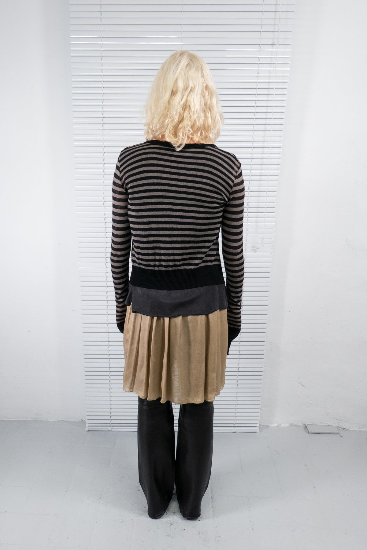 STRIPED SILK KNIT LAYERED CARDIGAN