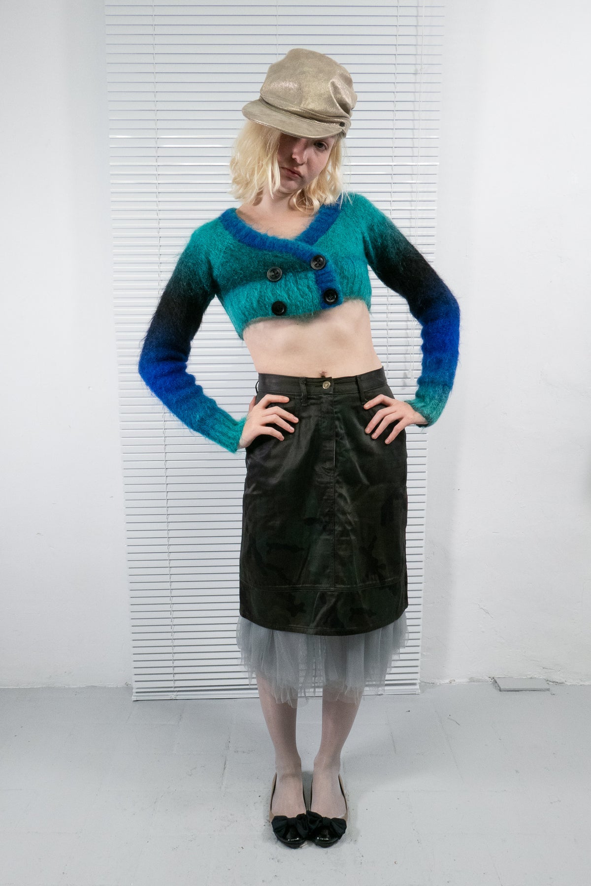 BLUE AND TURQUOISE MOHAIR CROPPED CARDIGAN