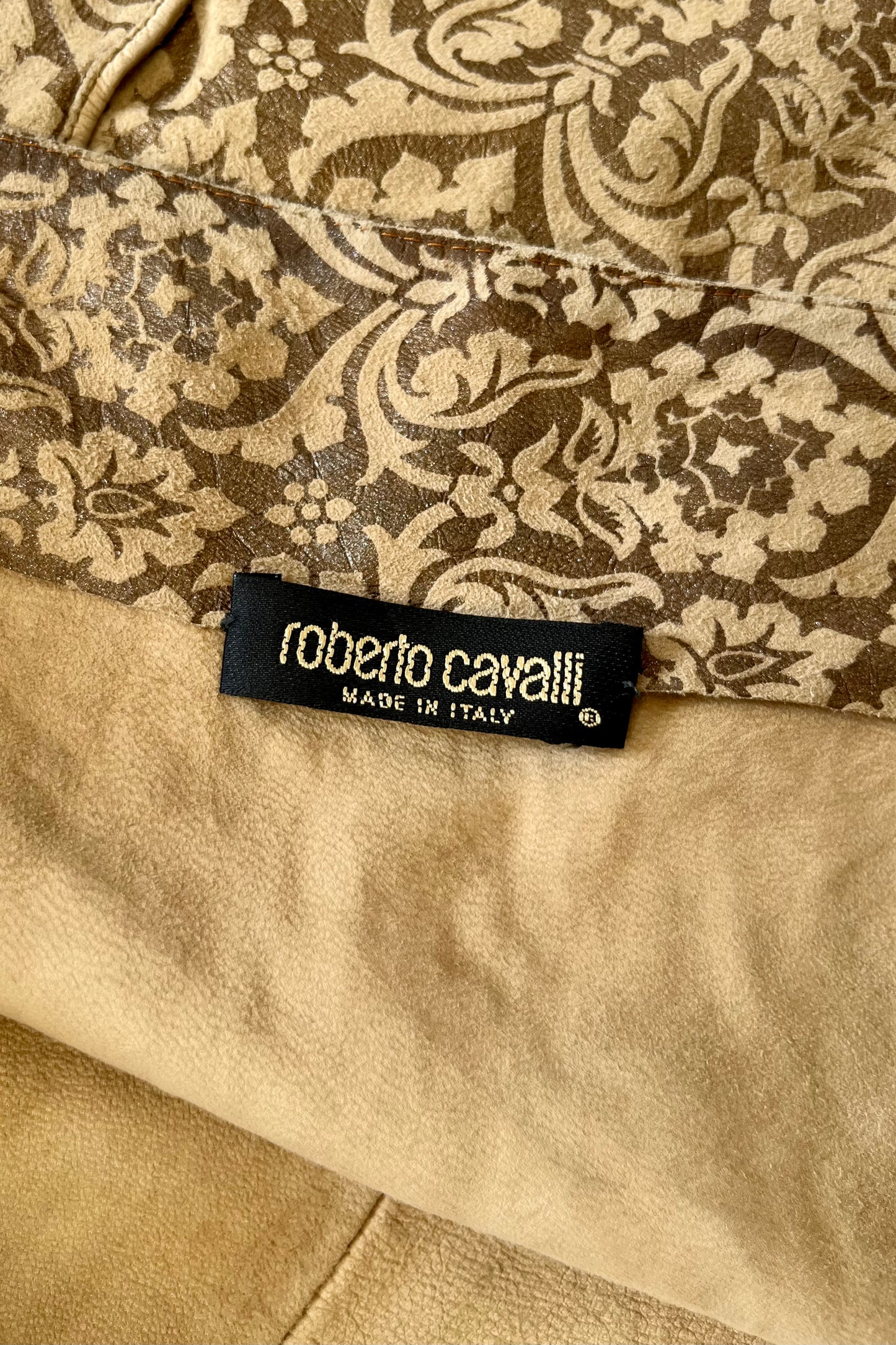 Roberto Cavalli Paisley Leather Mini Skirt