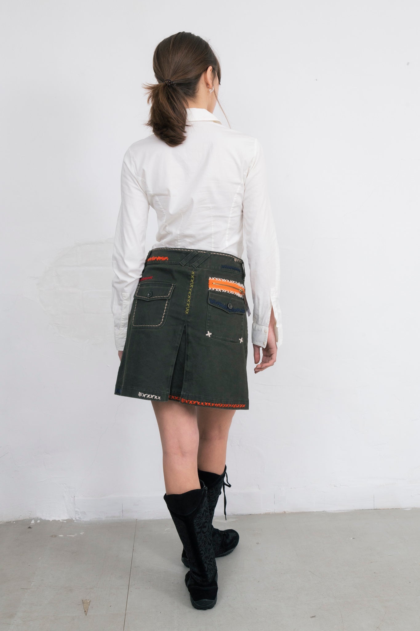 Moschino Khaki Pleated Skirt