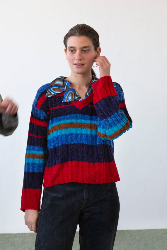 Multicolored Striped Ribbed Sweater