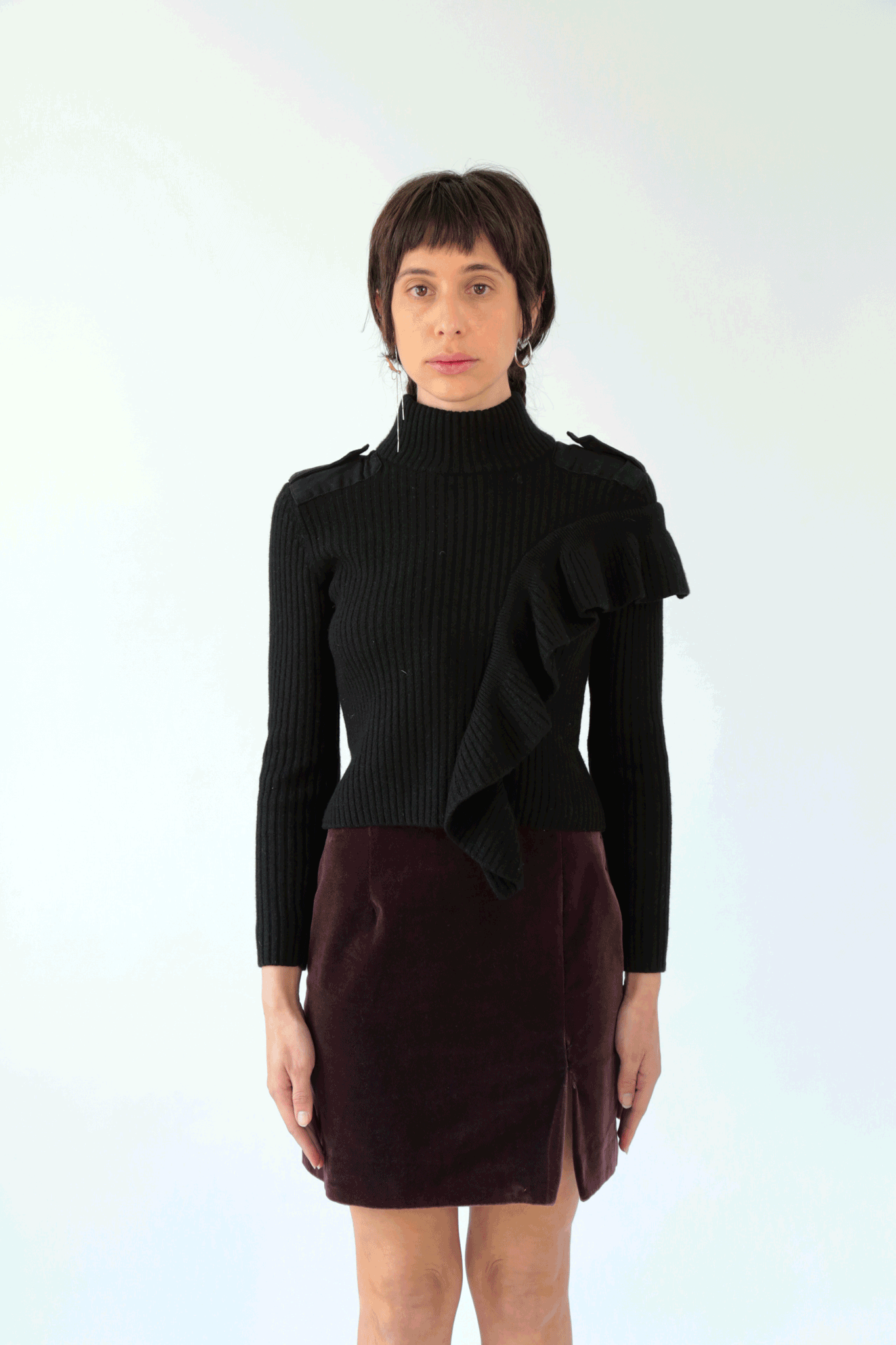 Miss Sixty Asymmetrical Ruffle Ribbed Sweater